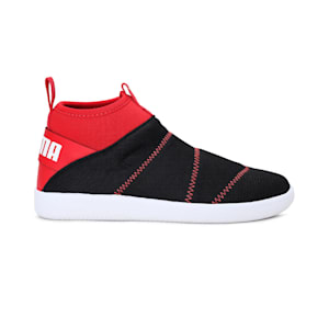Lazy Knit Mid Youth Sneakers, Puma Black-High Risk Red