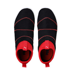 Lazy Knit Mid Youth Sneakers, Puma Black-High Risk Red