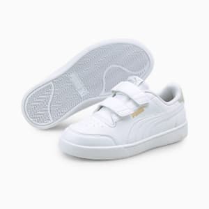 Tenis casuales Shuffle para niños, Puma White-Puma White-Gray Violet-Puma Team Gold, extralarge