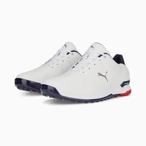 PROADAPT ALPHACAT Leather Men's Golf Shoes, PUMA White-PUMA Navy-For All Time Red