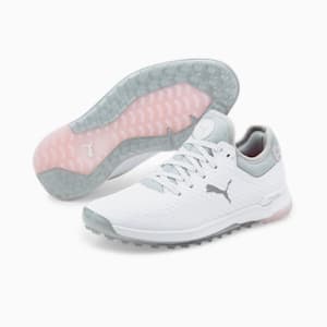 ウィメンズ ゴルフ プロアダプト アルファキャット ラバーアウトソール スパイクレス シューズ, Puma White-Puma Silver-Pink Lady, extralarge-JPN