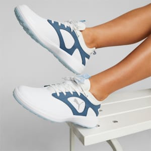 ウィメンズ ゴルフ イグナイト マリブ スパイクレス シューズ, PUMA White-PUMA Silver-Evening Sky, extralarge-JPN