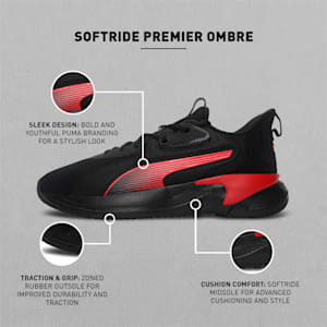 SOFTRIDE Premier Ombre Men's Walking Shoes, Puma Black-High Risk Red, extralarge-IND