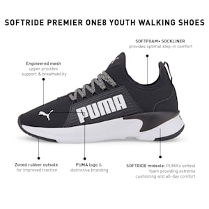 Softride Premier One8 Youth Walking Shoes, Puma Black-Puma White, extralarge-IND