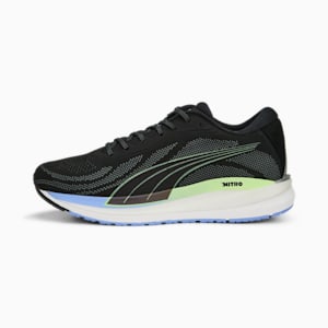 Magnify NITRO Knit Men's Running Shoes, PUMA Black-Elektro Purple-Fizzy Lime