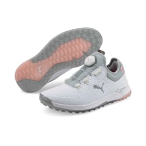 ウィメンズ ゴルフ プロアダプト アルファキャット ディスク ラバーソール スパイクレス シューズ, Puma White-Puma Silver-Pink Lady, extralarge-JPN