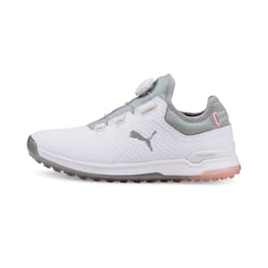 ウィメンズ ゴルフ プロアダプト アルファキャット ディスク ラバーソール スパイクレス シューズ, Puma White-Puma Silver-Pink Lady