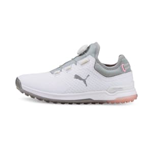 ウィメンズ ゴルフ プロアダプト アルファキャット ディスク ラバーソール スパイクレス シューズ, Puma White-Puma Silver-Pink Lady, extralarge-JPN