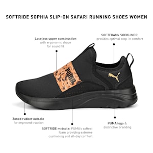 SOFTRIDE Sophia Slip-On Safari Women's Running Shoes, Puma Black-Puma Team Gold, extralarge-IND