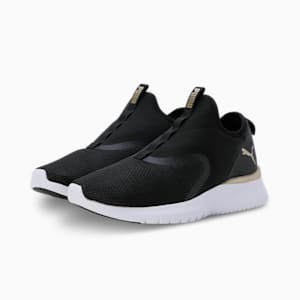 Remedie Slip-On Women's Running Shoes, Puma Black-Puma White-Puma Team Gold, extralarge-IND