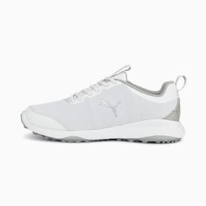 メンズ ゴルフ フュージョン プロ ラバーソール スパイクレス シューズ, PUMA White-PUMA Silver-Flat Light Gray, extralarge-JPN