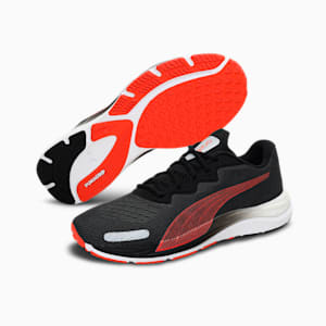 one8 Virat Kohli Velocity Nitro 2 Unisex Running Shoes, Puma Black-Cherry Tomato-Metallic Silver