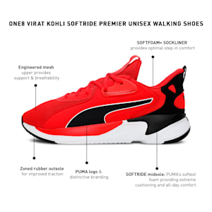 one8 Virat Kohli Softride Premier Unisex Walking Shoes, High Risk Red-Puma Black
