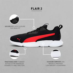 Flair 2 Unisex Running Shoes, Puma Black-High Risk Red, extralarge-IND