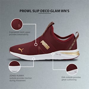 Prowl Slip Deco Glam Women's Training Shoes, Aubergine-Puma Team Gold