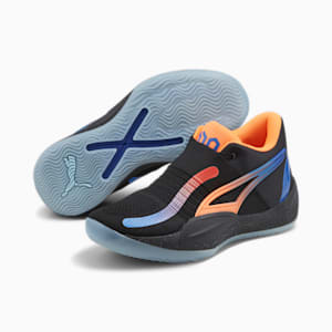 Rise NITRO RJ Men's Basketball Shoes, PUMA Black-Ultra Orange-Strong Blue