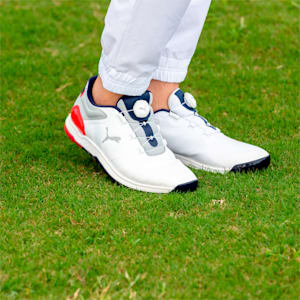メンズ ゴルフ プロアダプト アルファキャット 2.0 ディスク ラバーソール スパイクレス シューズ, PUMA White-Flat Light Gray-Yellow Burst, extralarge-JPN