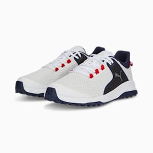 メンズ ゴルフ フュージョン グリップ ラバーソール スパイクレス シューズ, PUMA White-PUMA Silver-PUMA Navy, extralarge-JPN