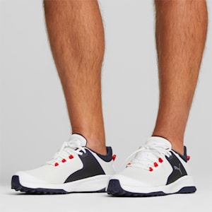 メンズ ゴルフ フュージョン グリップ ラバーソール スパイクレス シューズ, PUMA White-PUMA Silver-PUMA Navy, extralarge-JPN