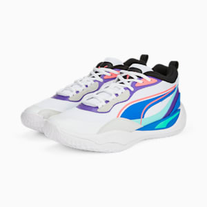 Playmaker Pro Basketball Shoes, PUMA White-Team Violet