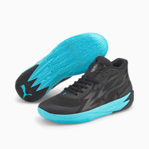 MB.02 Unisex Basketball Shoes, Puma Black-Blue Atoll