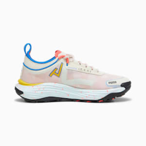 Tenis de carreras de montaña para mujer Voyage NITRO 3, Alpine Snow-Ultra Blue-Yellow Burst, extralarge