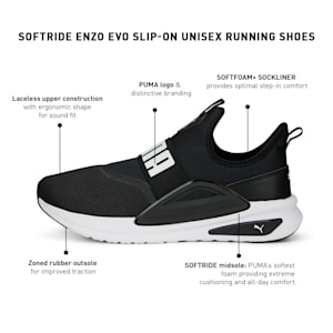 SOFTRIDE Enzo Evo Slip-On Unisex Running Shoes, PUMA Black-PUMA White, extralarge-IND
