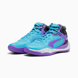 Tenis de baloncesto Playmaker Pro Mid para hombre, Purple Glimmer-Bright Aqua-Strong Gray-PUMA White, extralarge