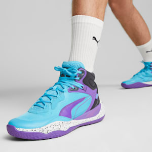 Tenis de baloncesto Playmaker Pro Mid para hombre, Purple Glimmer-Bright Aqua-Strong Gray-PUMA White, extralarge