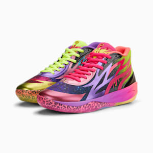 PUMA x LAMELO BALL MB.02 Be You Men's Basketball Shoes, Purple Glimmer-Safety Yellow-Pink Glo-Sunset Glow-PUMA Black, extralarge