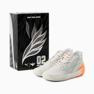 Zapatos de básquetbol PUMA x LAMELO BALL MB.02 Gorangé para hombre, Platinum Gray-Ultra Orange