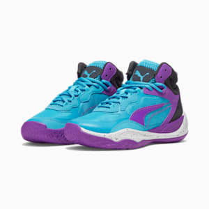 Playmaker Pro Mid Big Kids' Basketball Shoes, Bright Aqua-Purple Glimmer, extralarge