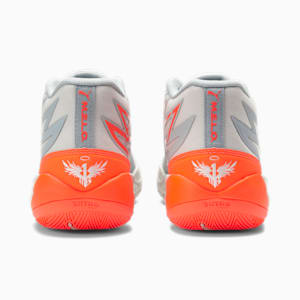 Zapatos de básquetbol PUMA x LAMELO BALL MB.02 Gorangé para niños grandes, Platinum Gray-Ultra Orange
