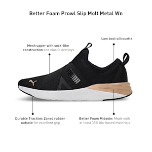 Better Foam Prowl Molt Metal Women's Slip-On Shoes, PUMA Black-PUMA Gold-Ash Gray, extralarge-IND