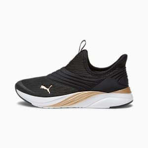 Softride Sophia 2 Slip-On Metal Women's Walking Shoes, PUMA Black-PUMA Gold-Puma White, extralarge-IND