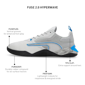 Fuse 2.0 Hyperwave Men's Training Shoes, Ash Gray-PUMA Black-Ultra Blue, extralarge-IND