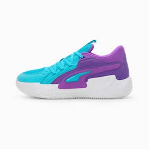 Court Rider Chaos Team Unisex Basketball Shoes, Purple Glimmer-Bright Aqua-PUMA White, extralarge-IND