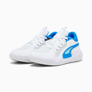 Court Rider Chaos Team Men's Basketball Shoes, Ash Gray-PUMA White-PUMA Black-Ultra Blue-Team Aqua, extralarge