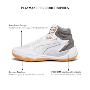 Playmaker Pro Mid Trophies Unisex Basketball Shoes, Ash Gray-Cast Iron-PUMA Gold, extralarge-IND