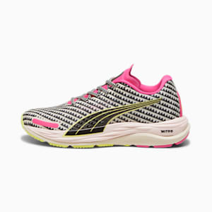 Zapatos PUMA x LEMLEM Velocity NITRO™ 2 para correr de mujer, Ghost Pepper-PUMA Black-Pink Glimmer, extragrande