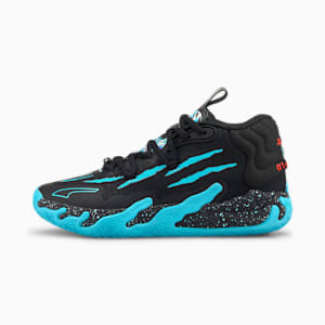 Puma Lamelo Ball MB.01 Buzz City Basketball Shoes Black Blue Atoll Size 4  JR -14