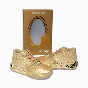 PUMA x LAMELO BALL MB.01 Golden Child Big Kids' Basketball Shoes, Metallic Gold-Fiery Coral, extralarge