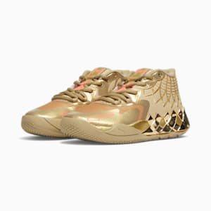 Tenis de básquetbol para niños mayores PUMA x LAMELO BALL MB.01 Golden Child, Metallic Gold-Fiery Coral, extralarge