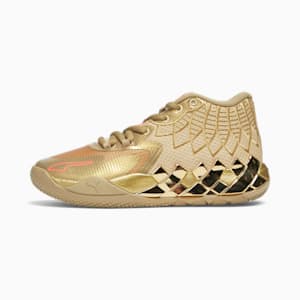 Tenis de básquetbol para niños mayores PUMA x LAMELO BALL MB.01 Golden Child, Metallic Gold-Fiery Coral, extralarge
