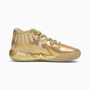 Tenis de básquetbol para niños mayores PUMA x LAMELO BALL MB.01 Golden Child, Metallic Gold-Fiery Coral, extralarge
