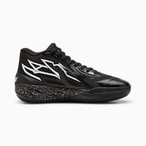 Zapatos PUMA x LAMELO BALL MB.02 Black Speckle de hombre para básquetbol, PUMA Black-PUMA White, extragrande