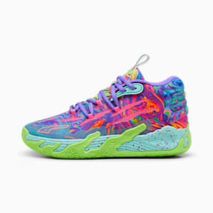 Chaussures de basketball PUMA x LAMELO BALL MB.03 Toxic pour enfant et adolescent, Purple Glimmer-KNOCKOUT PINK-Green Gecko, extralarge