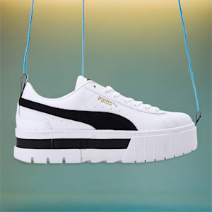 Mayze Leather Women's Sneakers, Puma White-Puma Black, extralarge-IND