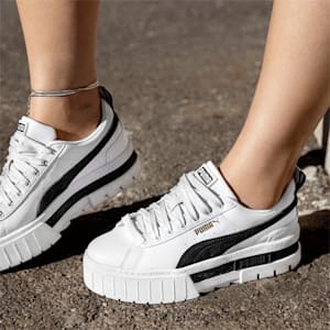 Mayze Leather Women's Sneakers, Puma White-Puma Black, extralarge-IND