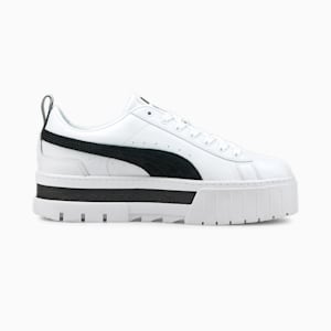 Mayze Leather Women's Sneakers, Puma White-Puma Black, extralarge-IND